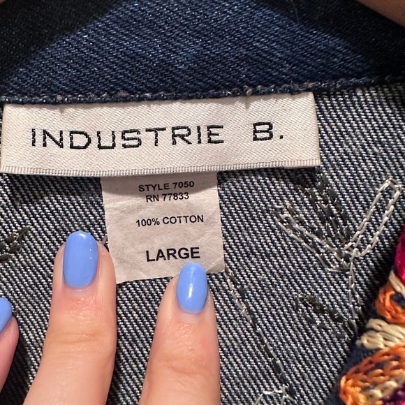 Industrie B Colorful Floral Embroidered Denim Jacket Size Large 100% Cotton - Picture 4 of 6